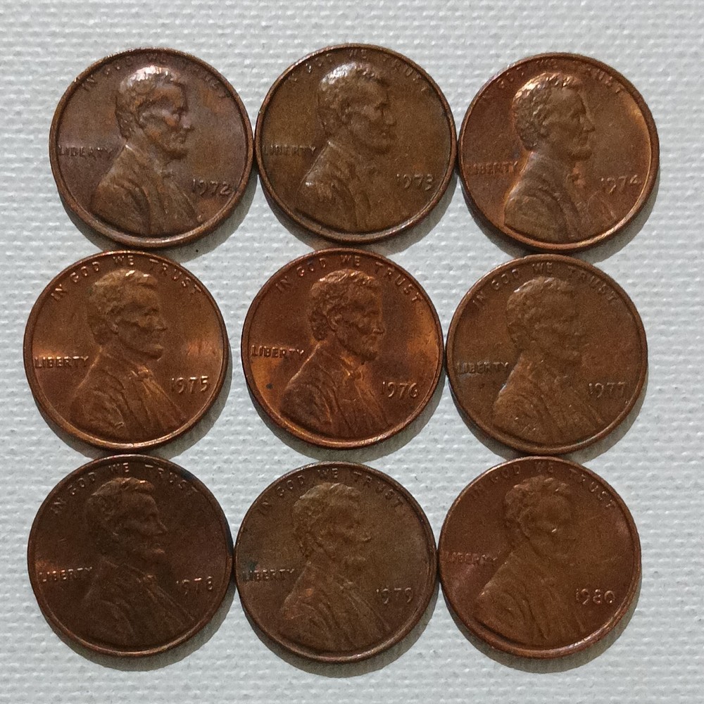1972-1980 Lincoln Memorial Penny Error Set - Split Rims & Off Center