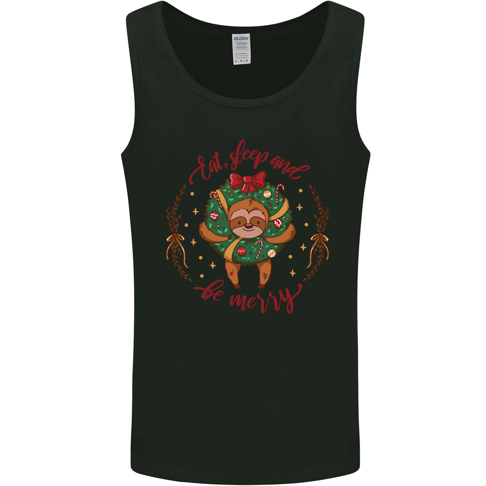 Sloth Eat Sleep & Be Merry Funny Christmas Mens Vest Tank Top
