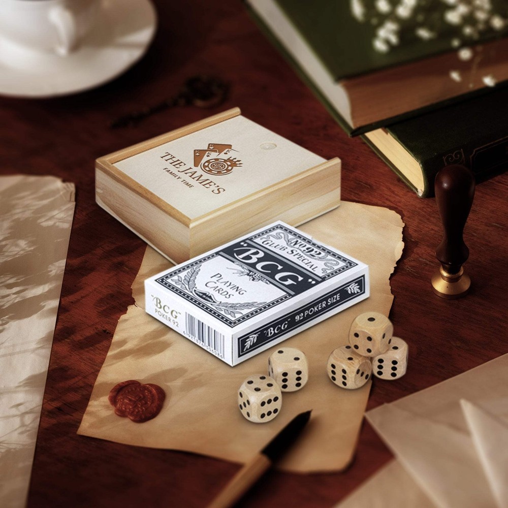 Personalised Playing Card & 5 Dice Set Wooden Box