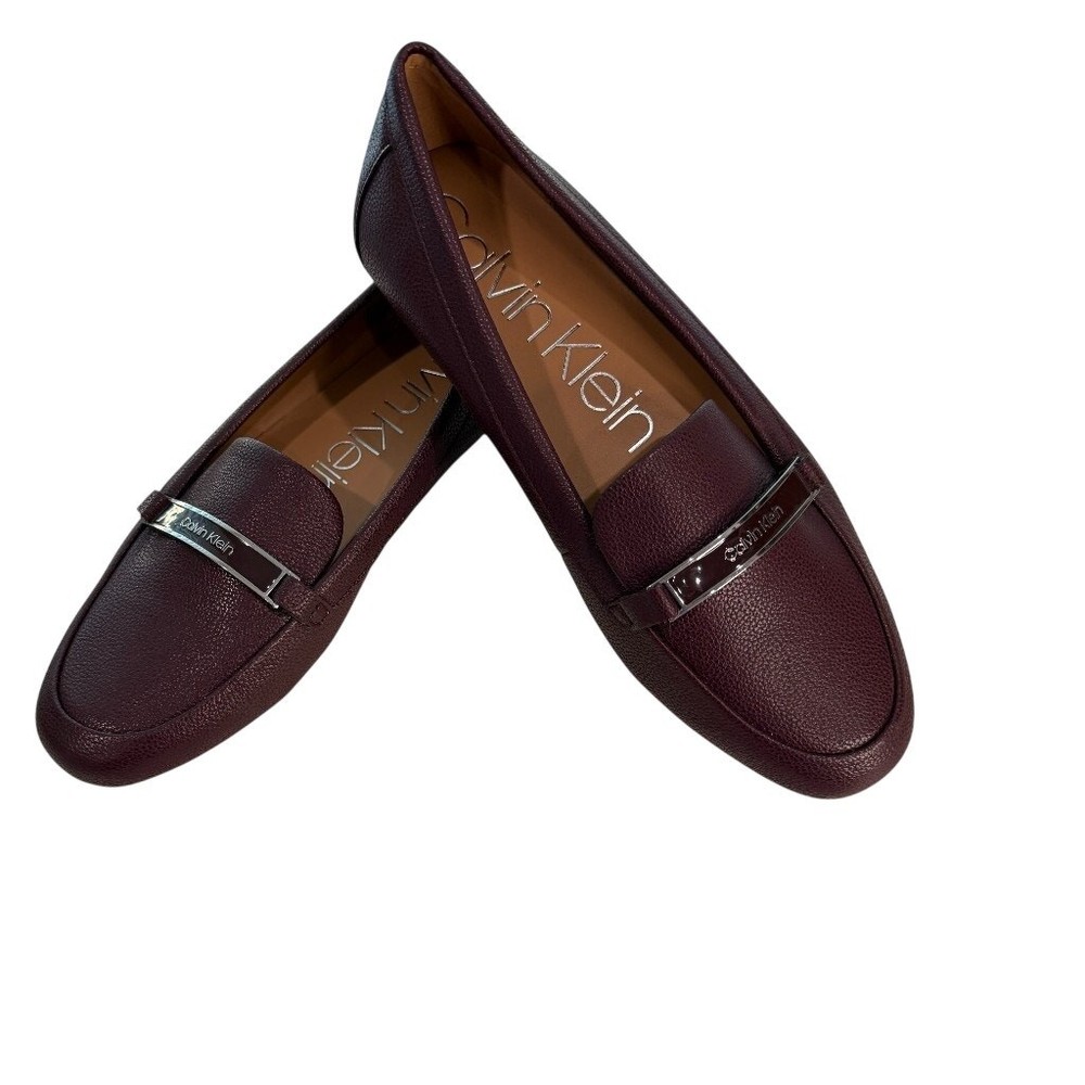 Calvin Klein Burgundy Slip‑On Loafers Metal Accent Women’s 11 EUC