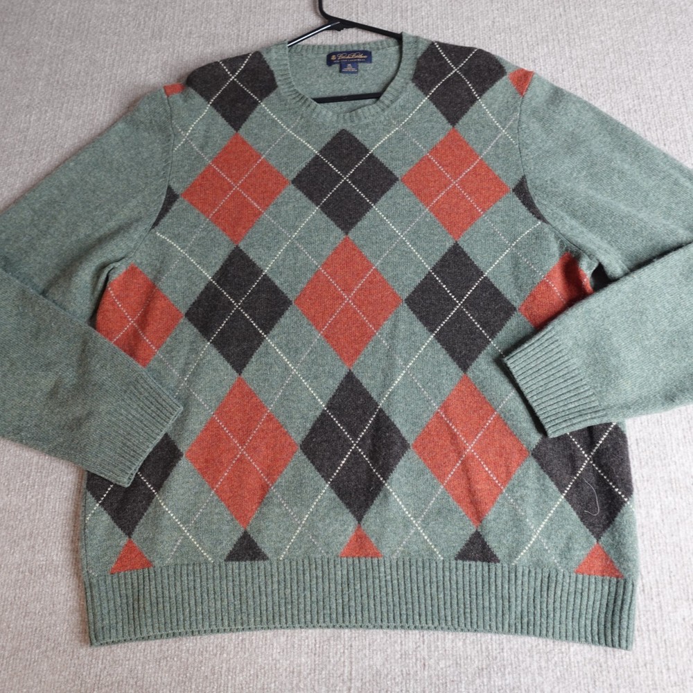 Brooks Brothers Sweater XL Green Argyle Scottish Lambswool Preppy