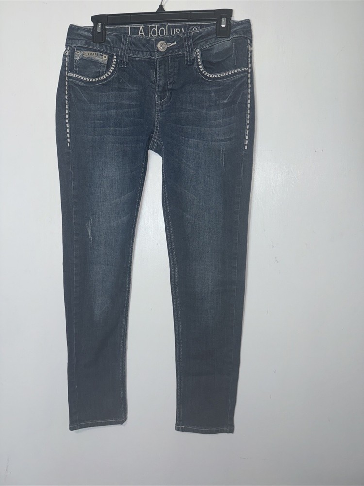 LA Idol Dark Wash Low Rise Embellished Denim Jeans Size 9