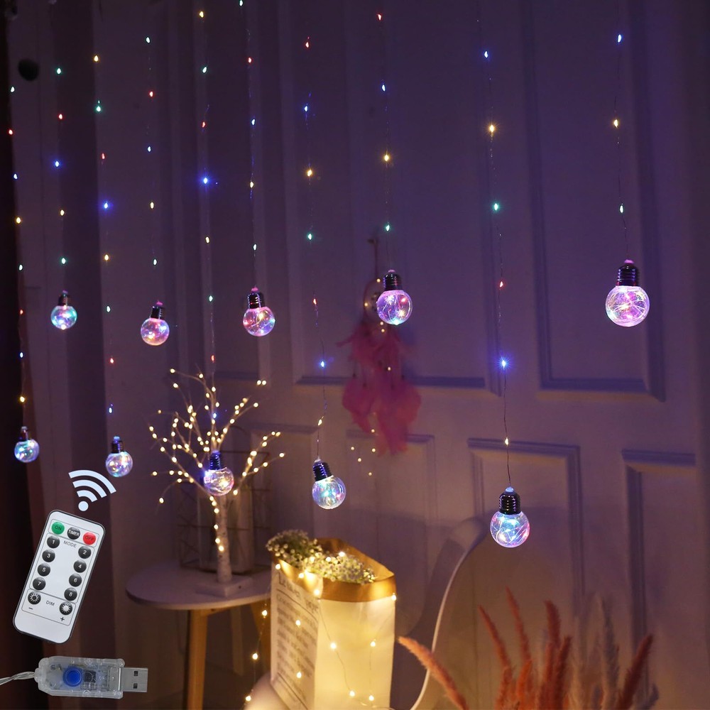 Wishing Ball Curtain Lights 240 LED Hanging Twinkle Window Lights 8 Modes Fai...