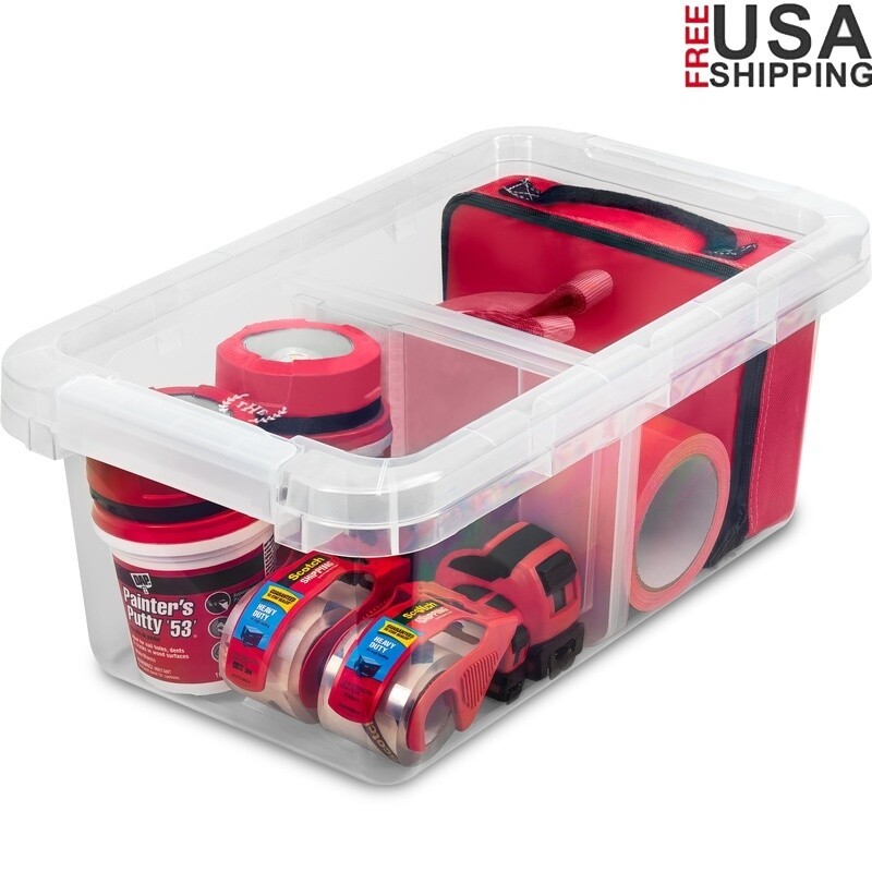 17 Quart Clear Plastic Storage Bins Set of 4 Stackable with Dividers for Organizing