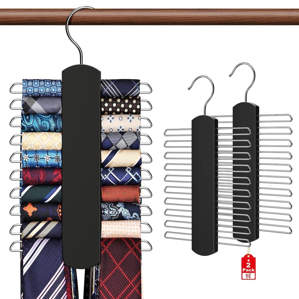 2-Pack Wooden Tie and Belt Organizer for Closet Storage
