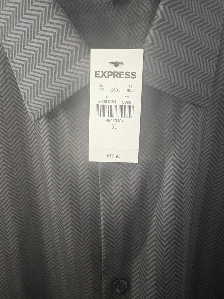 Express Button Up Shirt Mens XL Black / gray Long Sleeve Dress