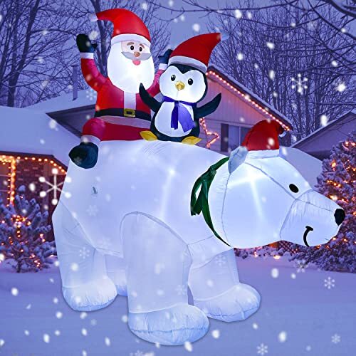 7FT Inflatable Polar Bear Christmas Santa and Penguin, Led Lights Xmas