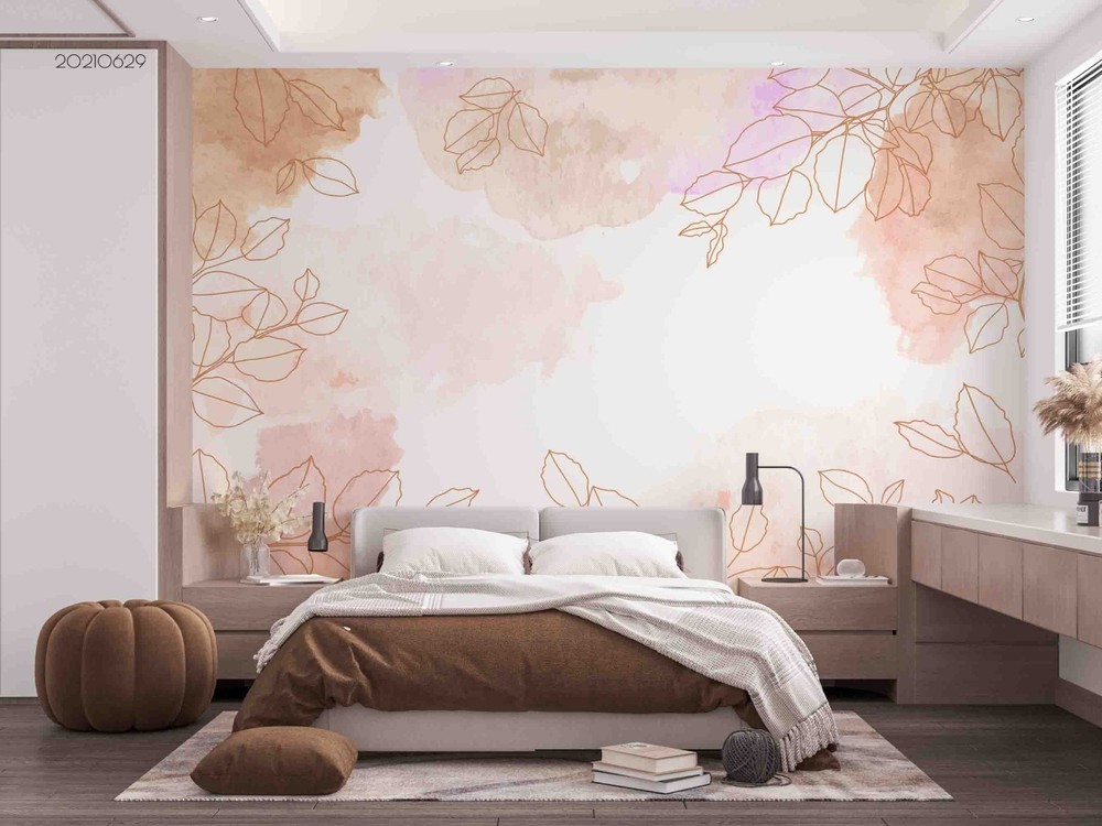 3D Hand Drawn Leaves Watercolor Wall Murals Wallpaper Murals Wall Sticker