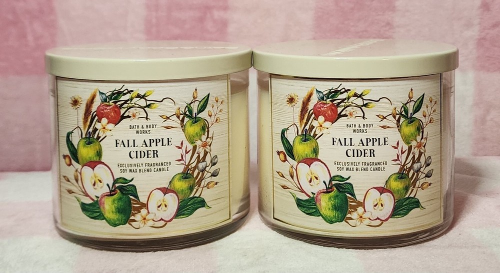 Bath & Body Works Fall Apple Cider Three Wick Candles Set Of Two- NEW