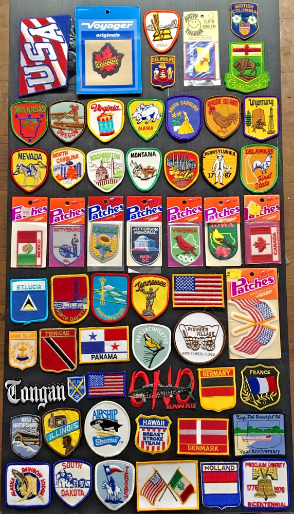 VINTAGE PATCH LOT OF 57 STATE COUNTRY TRAVEL SOUVENIR TOURIST PATCHES 1970s NOS
