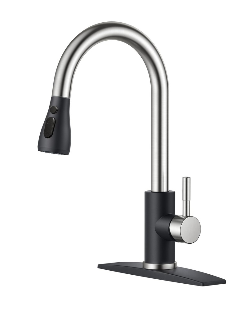 High Arc Single Handle Kitchen Faucet with Pull Down Sprayer in Classic Stainless Steel