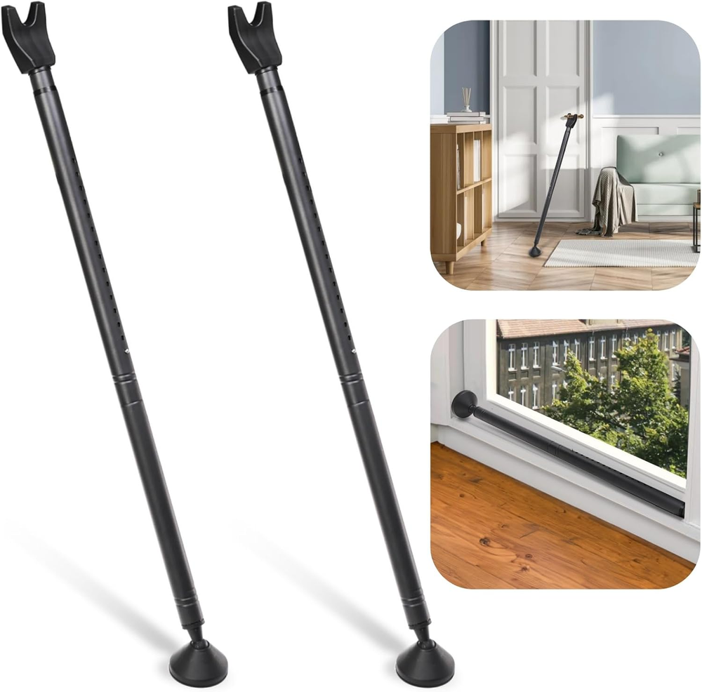 2 Pack Heavy Duty Adjustable Black Sliding Patio Door Security Bar Stoppers