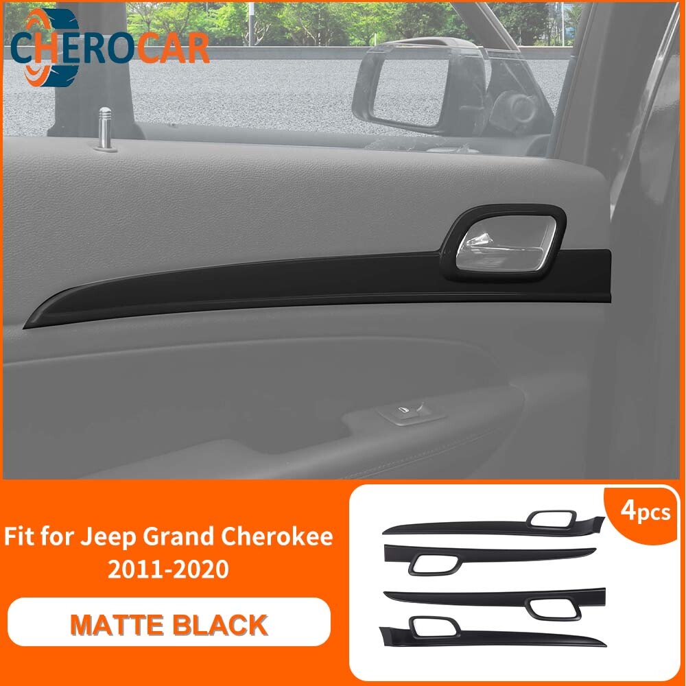 4x Matte Black Inner Door Handle Covers Trim Kit for Jeep Grand Cherokee 2011-21