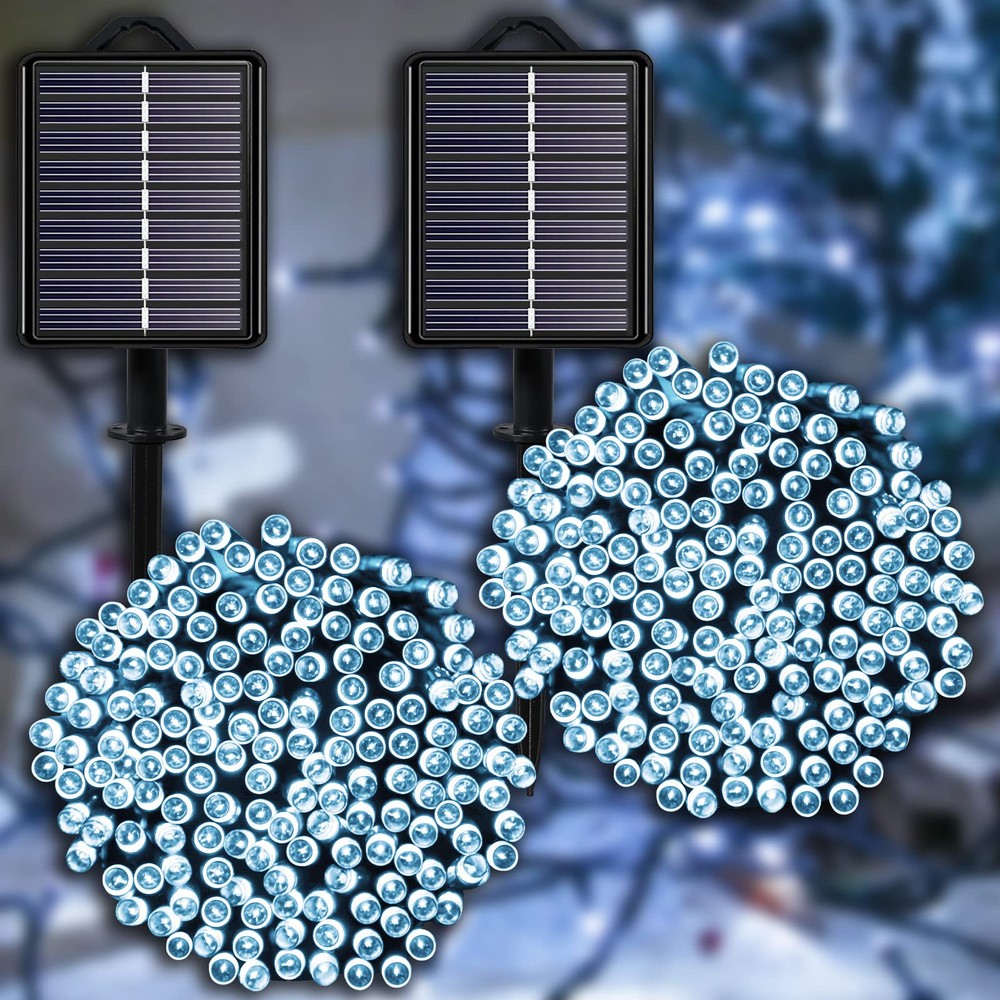 Solar Cool White Christmas Lights Outdoor Waterproof 2 Pack 400 LED String