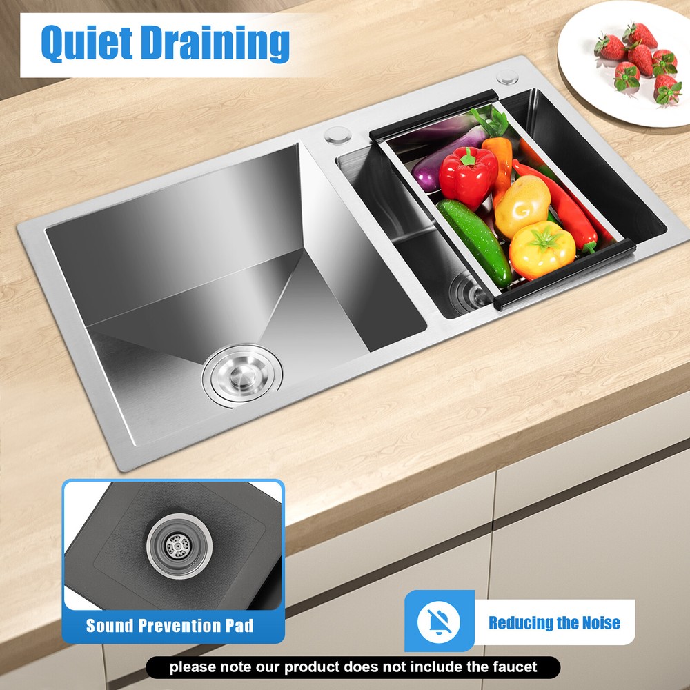 30x17 Double Bowl Stainless Steel Drop-in Kitchen Sink with Drain Double Basin Design
