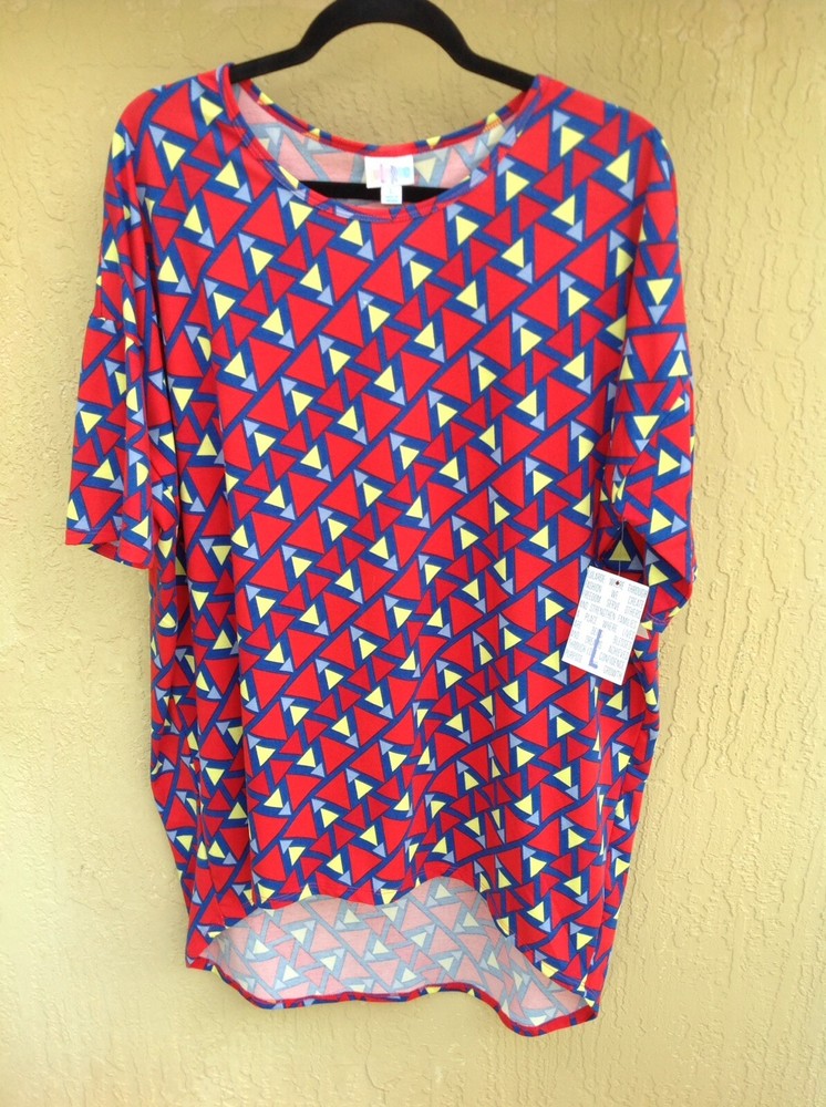 LULAROE IRMA TOP NWT LARGE Red Multi Color Print Soft Fabric CLEARANCE SALE-image