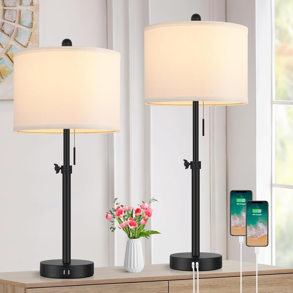 Set of 2 Black Table Lamps for Bedroom, Adjustable 23