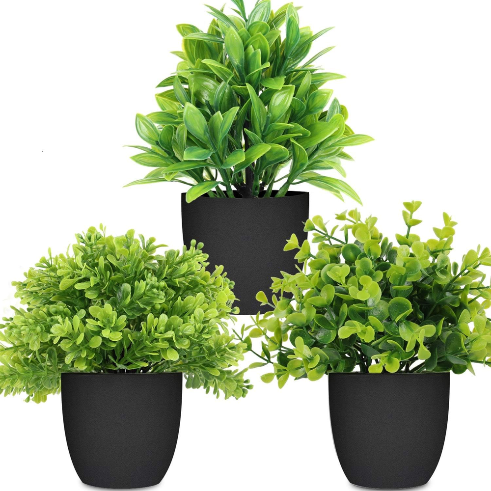 Artificial Potted Plants Mini Fake Eucalyptus Set of 3 Medium Indoor Decor