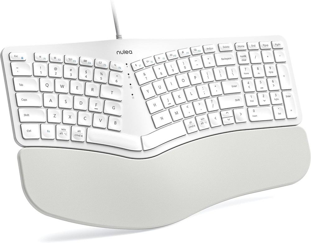 Nulea RT05C Ergonomic Split Keyboard w/ Wrist Rest - USB Wired, Adjustable Tilt