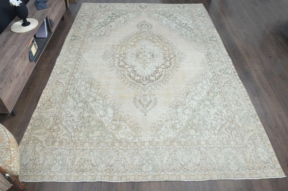 9.5x12.4 ft, OVERSIZED LUXURY RUG, Vintage Rug, Turkish Rug, Beige Green Rug
