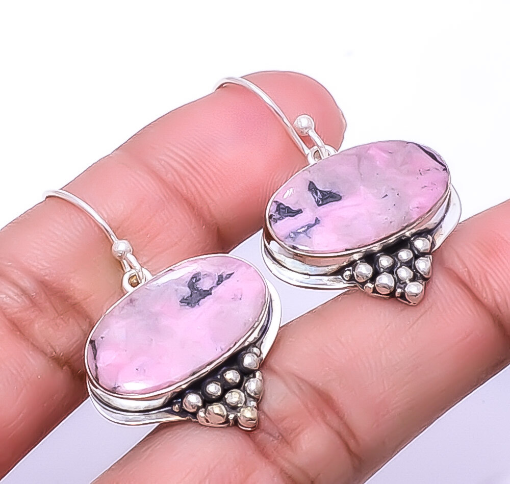 Black Manganese In Rhodonite - Colorado 925 Silver Bali Earring 1.56