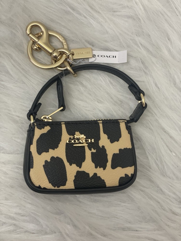 NWT Coach CX073 Mini Nolita Leather Keychain with Leopard Print Charm