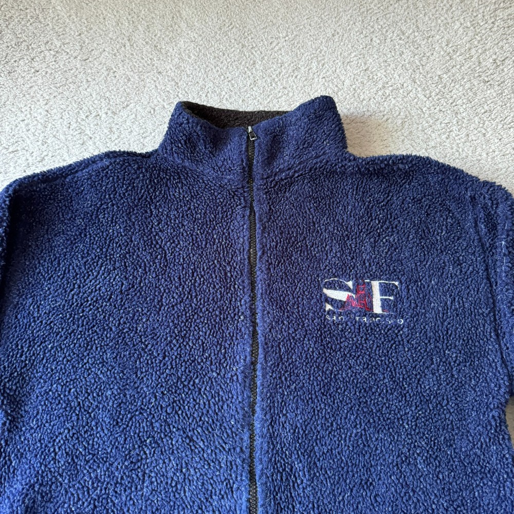 Men's Medium Blue Fleece Full Zip Mock Neck Jacket by San Francisco Outdoor USA