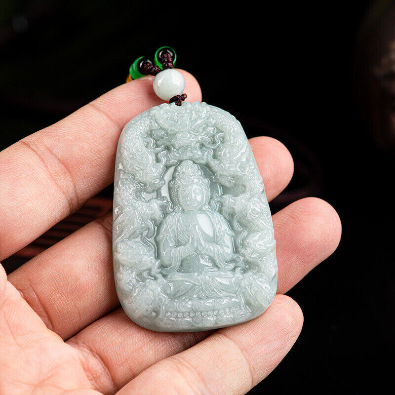 100% Natural Green Jadeite Dragon Kwan-yin Pendant Real Grade A