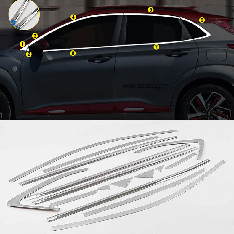 Hyundai Kona 2018-2023 Chrome Steel Window Sill Molding Trim Cover