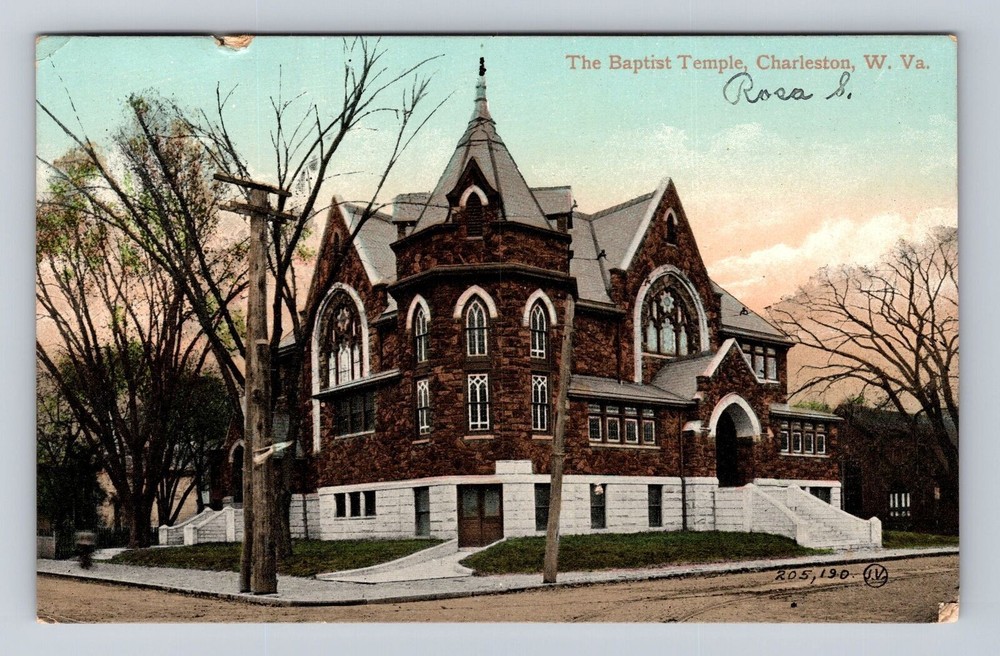 Charleston WV-West Virginia, The Baptist Temple, Antique Vintage c1909 Postcard