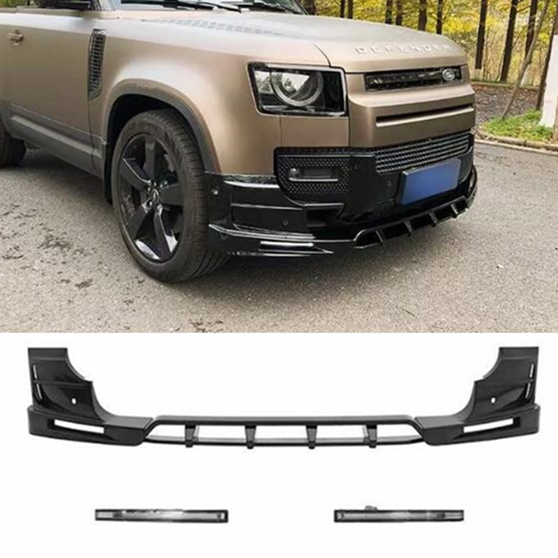 With/lamp Black Splitter Front Bumper Lip Spoiler 20-25 For Land Rover Defender