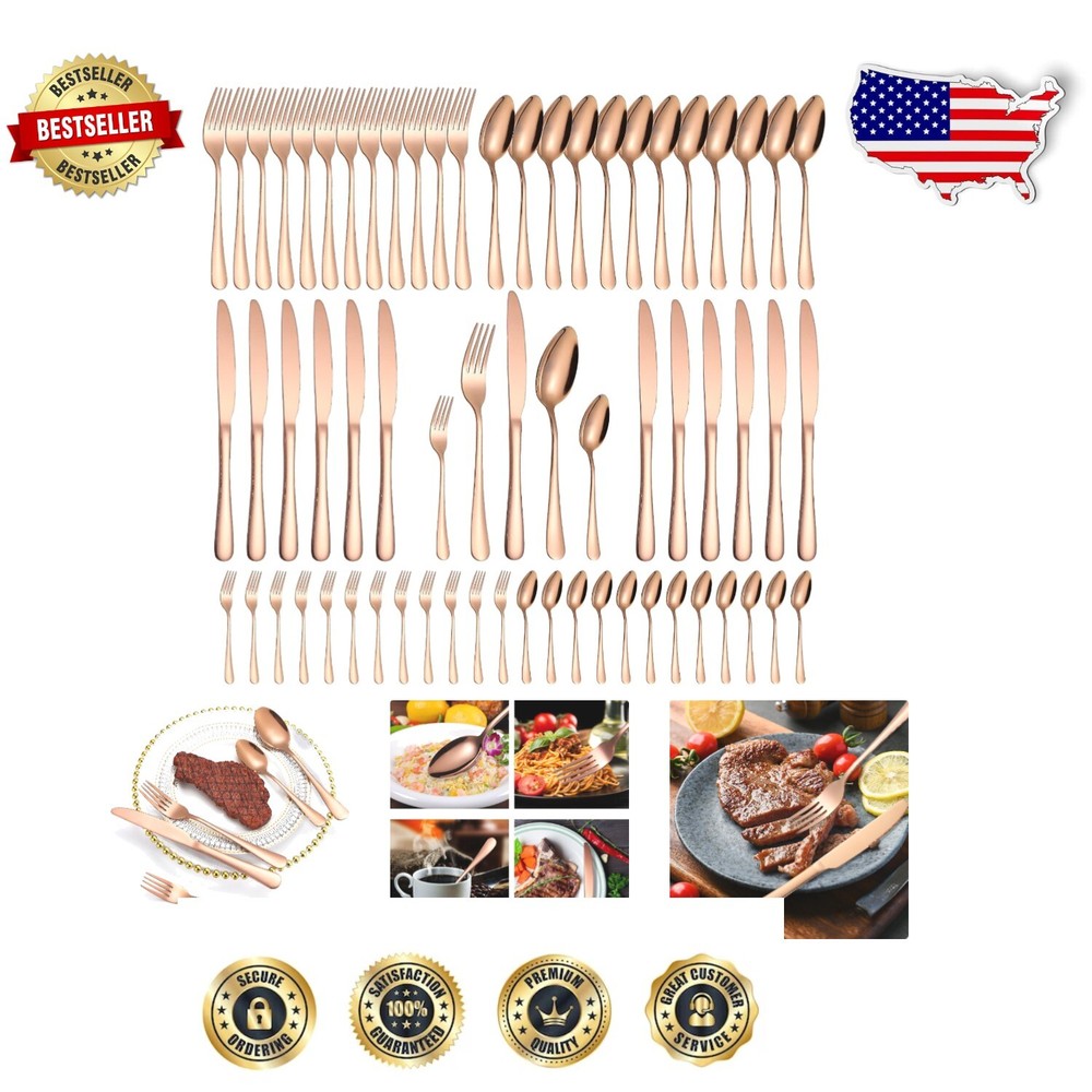 Rust-Resistant 60-Piece Rose Gold Flatware Set - Complete Dining Solution for 12