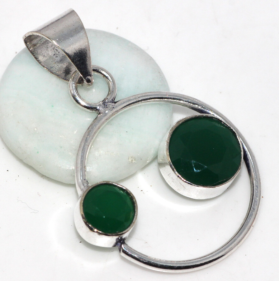 Green Onyx 925 Silver Plated Gemstone Handmade Pendant 1.5