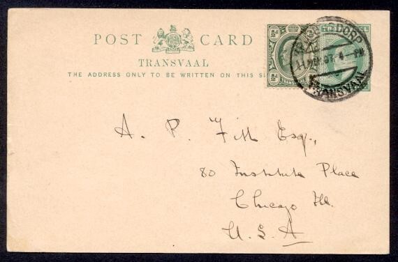 1907 Transvaal Uprated PC Postcard to USA Collectible Vintage