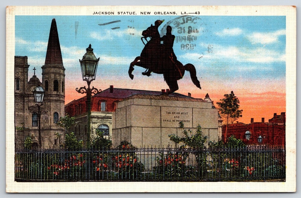 New Orleans LA-Louisiana, Andrew Jackson Statue, Antique, Vintage Postcard
