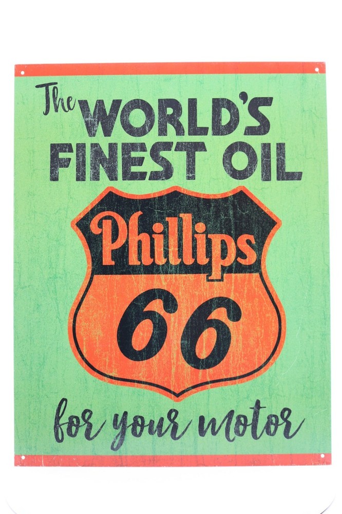 Phillips 66 Route 66 Vintage Motor Oil Tin Sign Worlds Finest