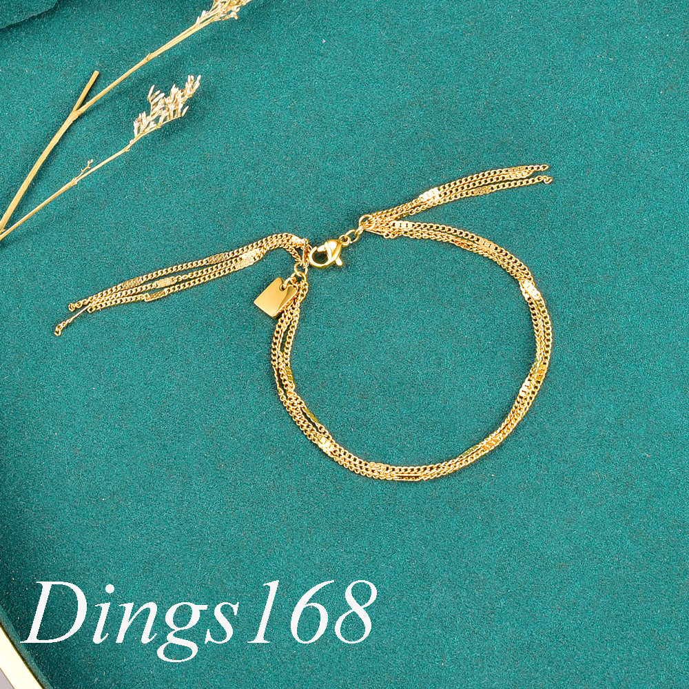 18K Gold Filled Nickel-Free Thin 3-Layer Fringe Chain Bracelet 6.5” 1.5mm