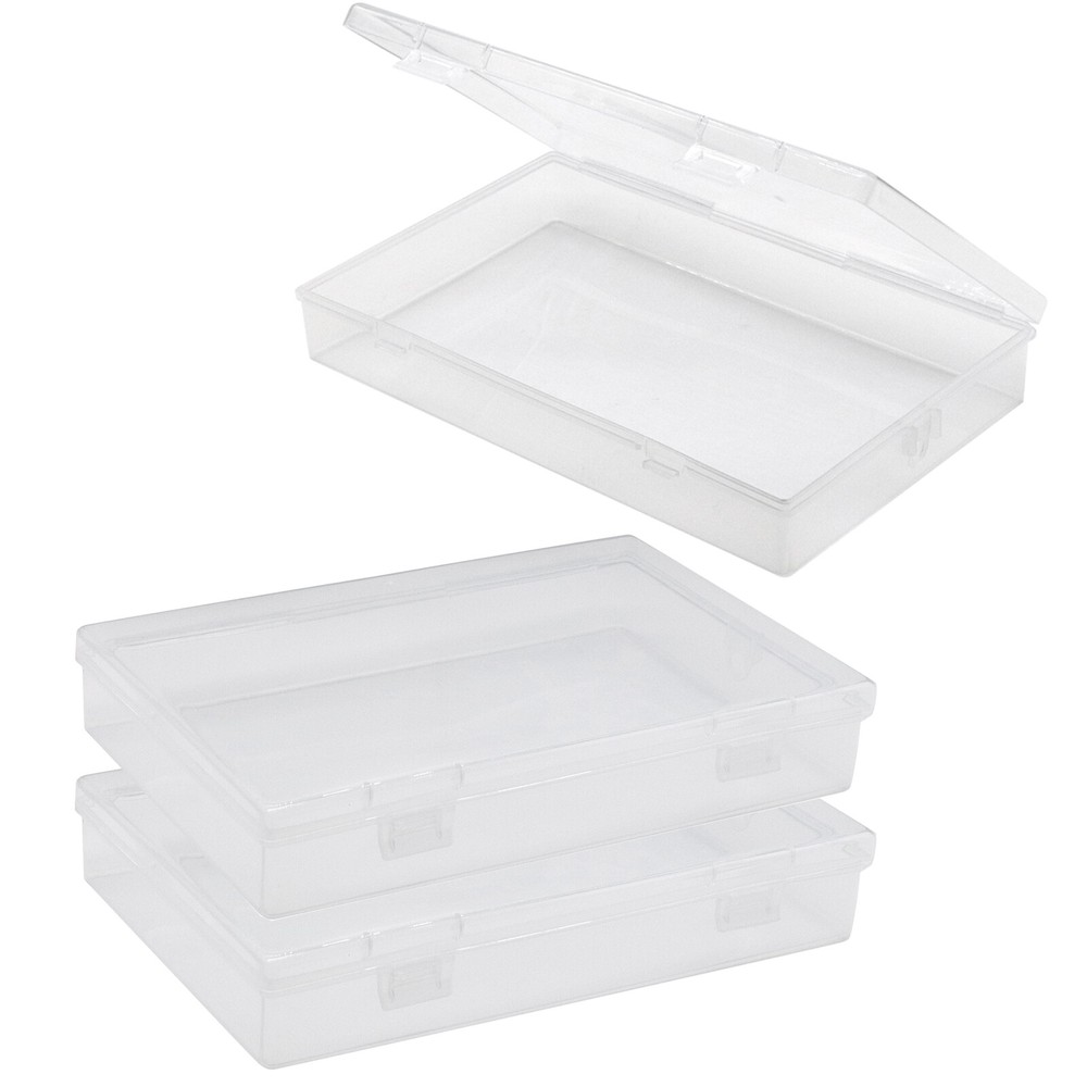 3PCS Plastic Storage Boxes with Hinged Lids for DIY Crafts Markers Pens Organizer