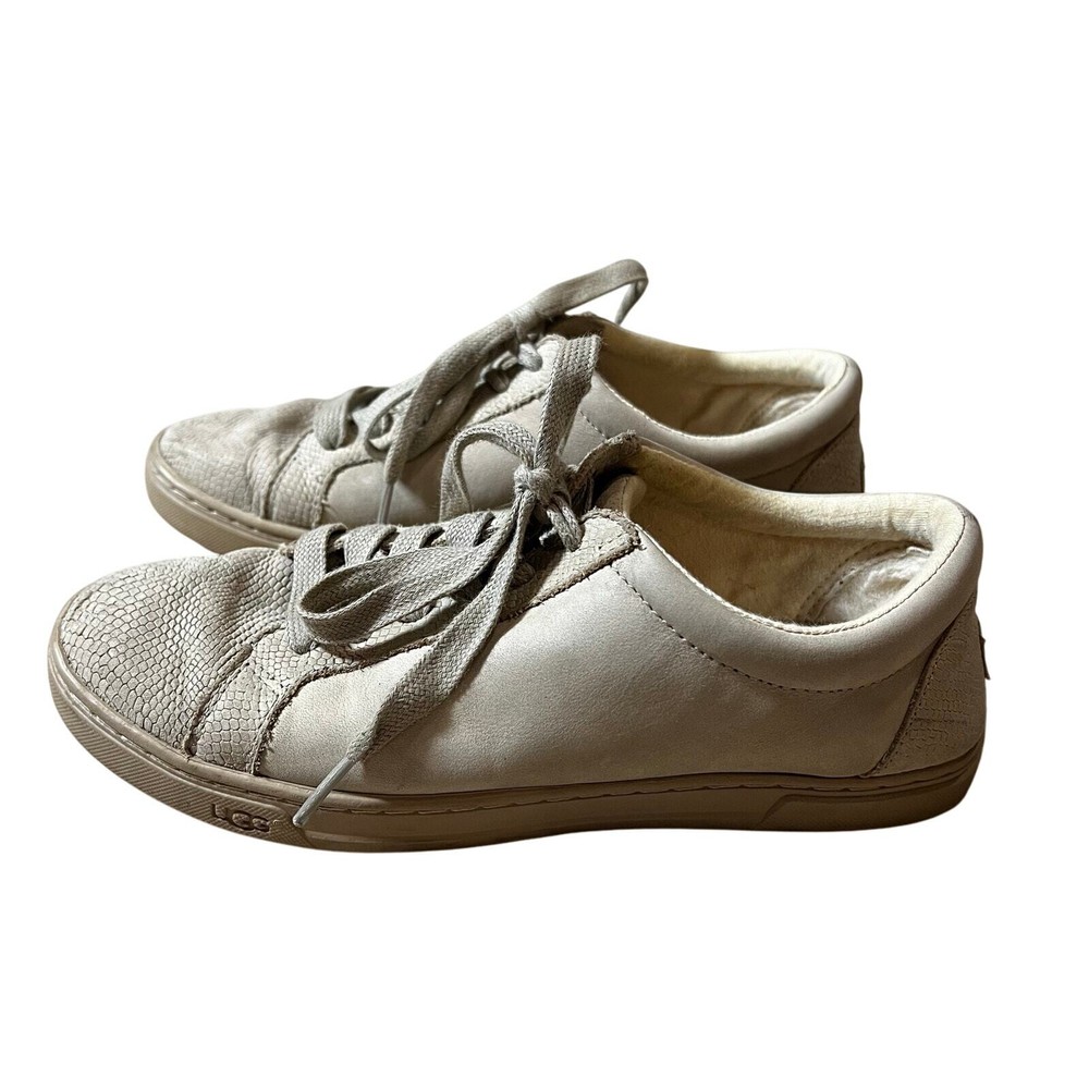UGG Karine Snake Womens Lace-Up Leather Sneakers Size 7 US 28 EU Beige