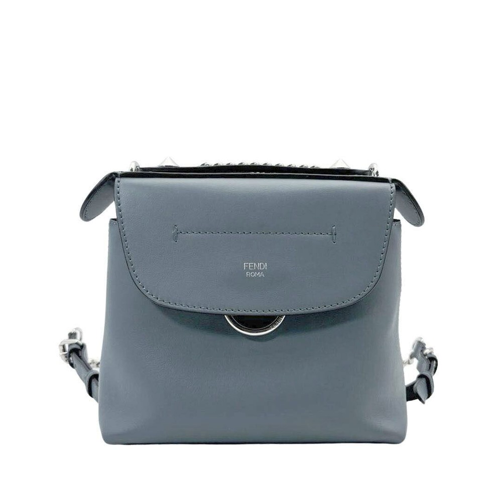 FENDI Back to School Mini 2WAY Shoulder Bag Leather Blue Gray Silver Hardware-image