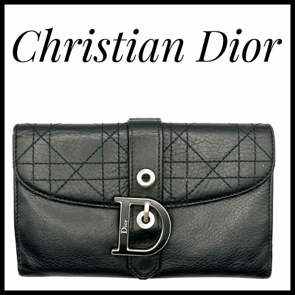 Christian Dior Wallet Black D Logo Double Hook Used