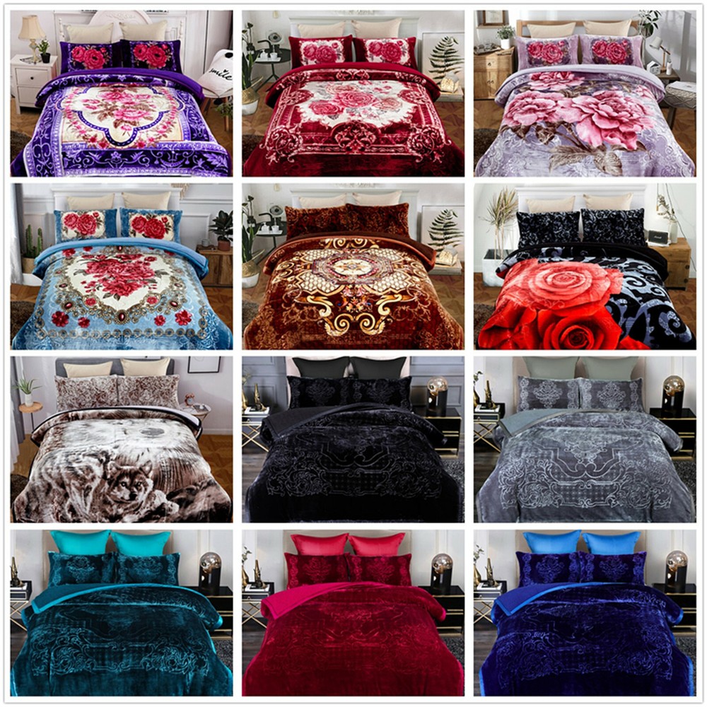 Winter Bed Blankets Queen King Super Soft Sherpa Blanket 3 Ply Quilt With 2 Sham