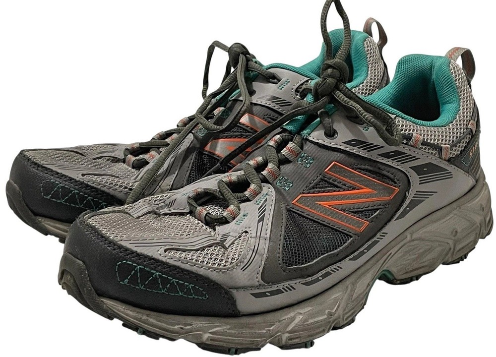 New Balance 510v2 Trail Running Shoes Memory Foam Gray Orange Teal Women Size 10
