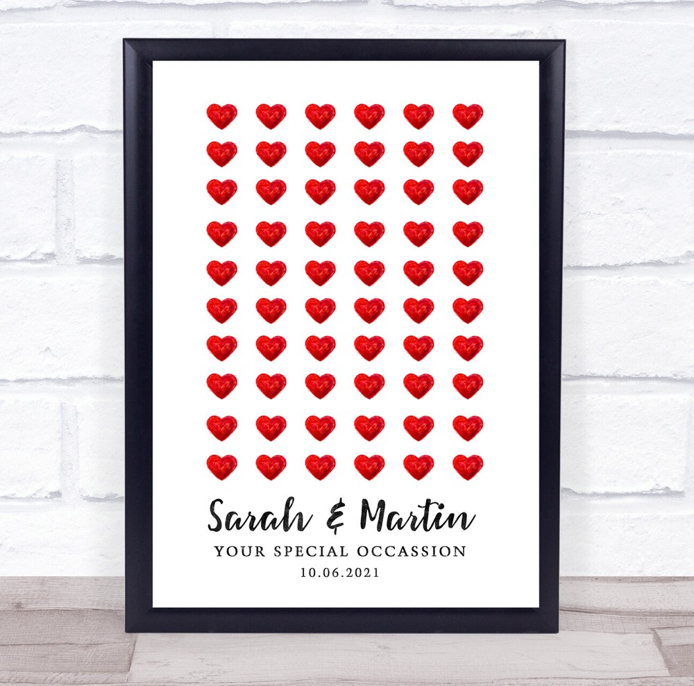 Simple Red Hearts Special Date Names Couple Love Personalised Gift Print