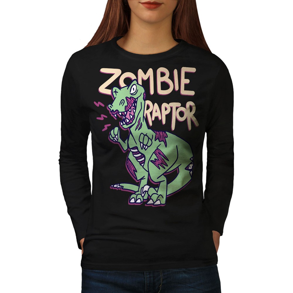 Wellcoda Zombie Raptor Cartoon Funny Undead Womens Long Sleeve T-shirt