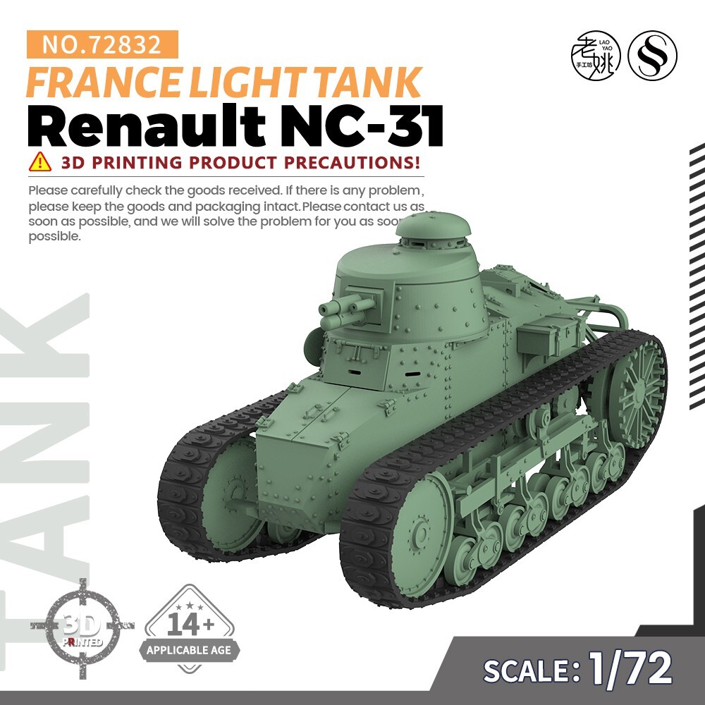1/72 Scale France Renault NC-31 Light Tank Military Model Kit