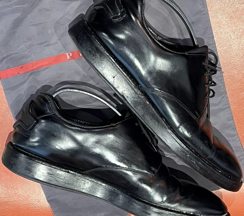 PRADA Men Black Leather Dress Shoes Size 10 US 9 EU 2EE295 Heavy Duty