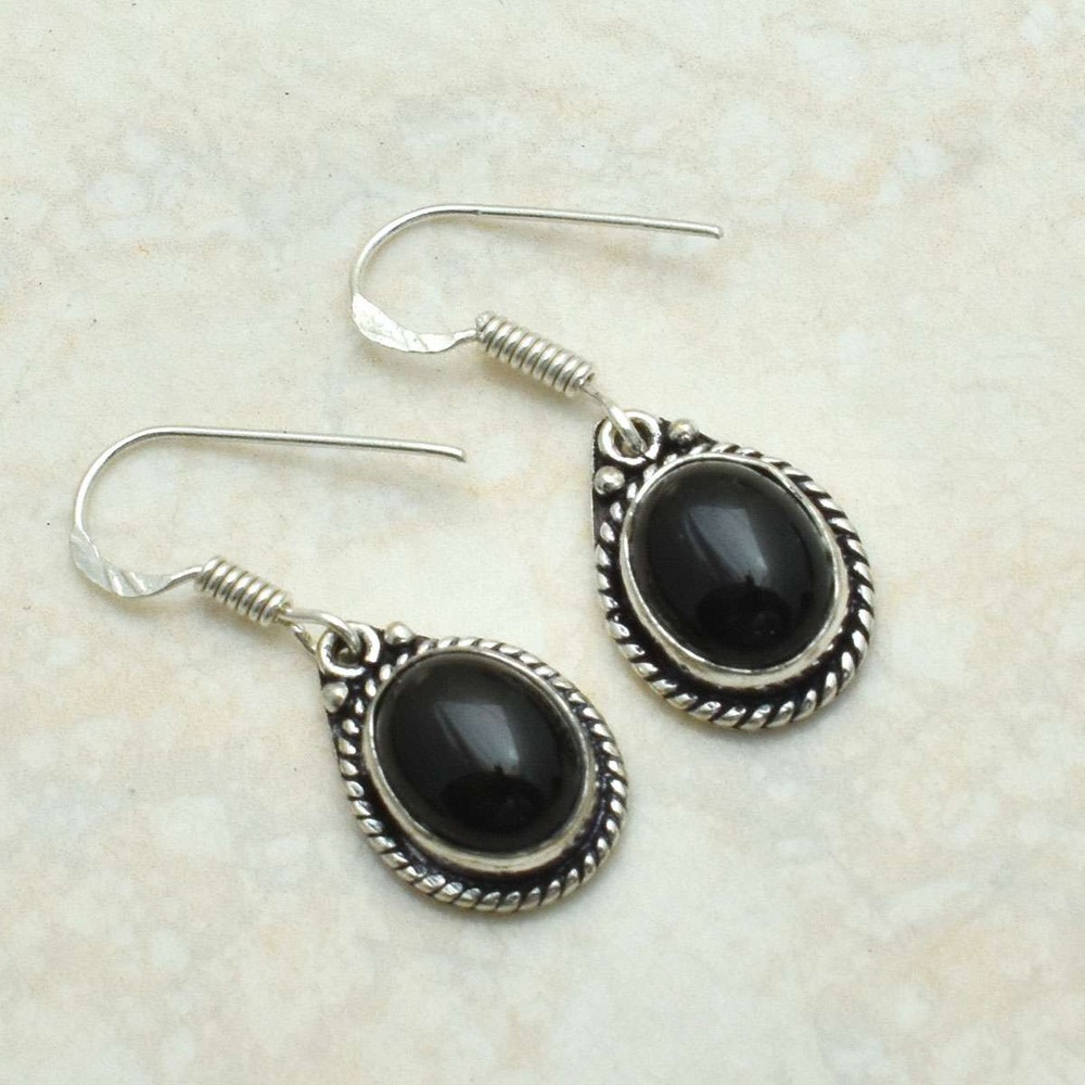 Black Onyx Gemstone Handmade Drop Dangle Earrings Jewelry 1.28