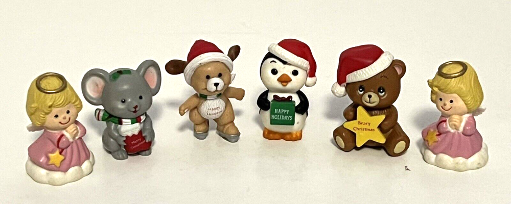 Vtg Lot/6 RUSS BERRIE CHRISTMAS MINIATURE FIGURE Vintage Mouse Penguin Hong Kong