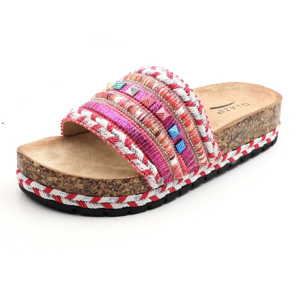 Boho Glaze Slide Sandals with Cork Footbed for Comfort